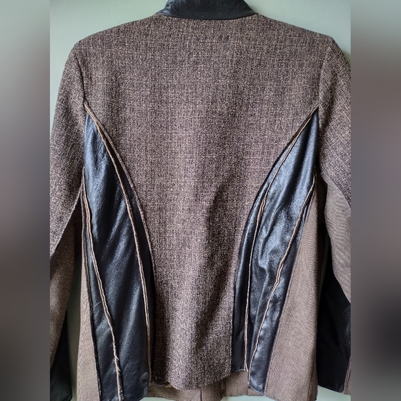 Koos Mixed Media Leather & Tweed Jacket with Leopard Print Detail - Picture 4 of 6